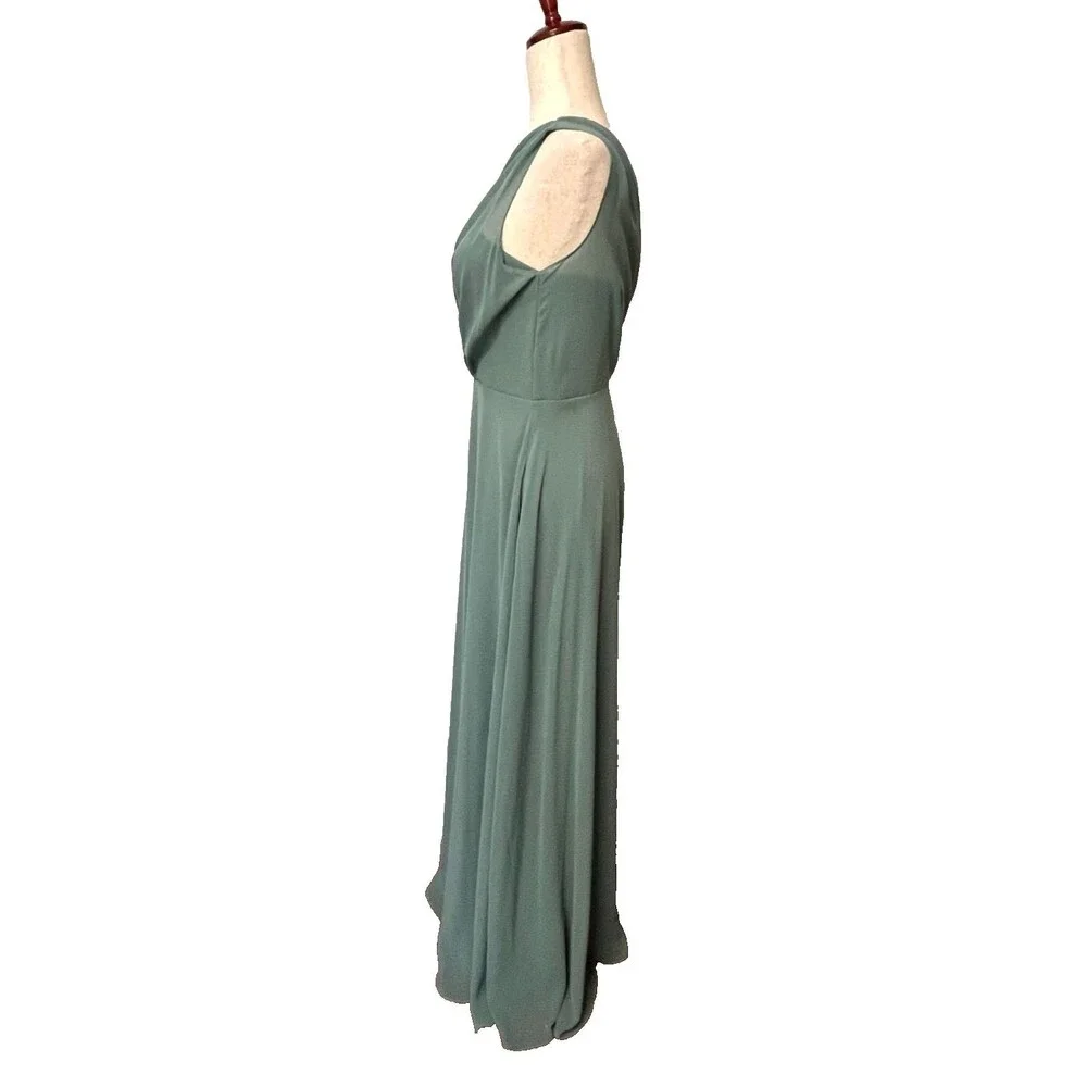 BIRDY GREY Womens S Dress Gown One Shoulder Chiffon Sea Glass Green Goddess Maxi